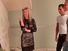 Dazzling Euro Blonde Babe Enjoying Three Cocks In Gangbang