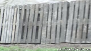 GRANDMA POUND   Kinky Granny Sucking Shlong Outdoor And Gets Sprayed With Cum