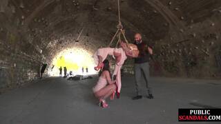 Public Slut In Bondage Fucked Outdoor At Public Place