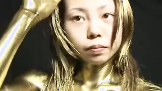 Beautiful Naked Japanese Paints Herself With Golden Color