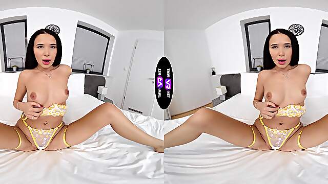 Brunette Alyssa’s Succulent Peach In Seductive Lingerie, Teasing And Pleasuring Herself On The Bed